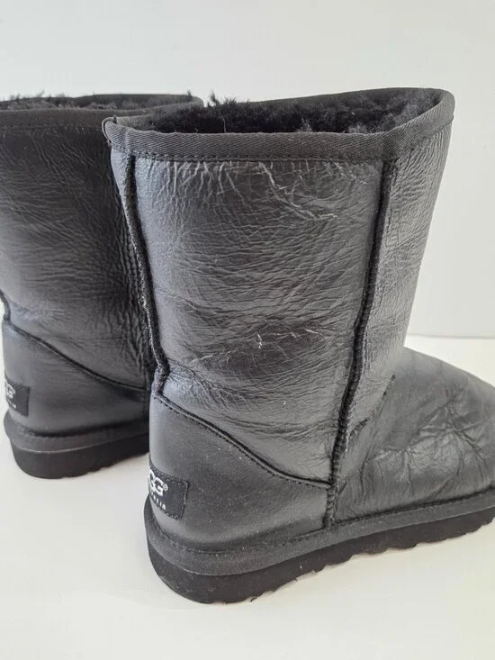 UGG Australia Triana Seaweed Boots Womens Size 6 Black Leather Shearling - Picture 4 of 11